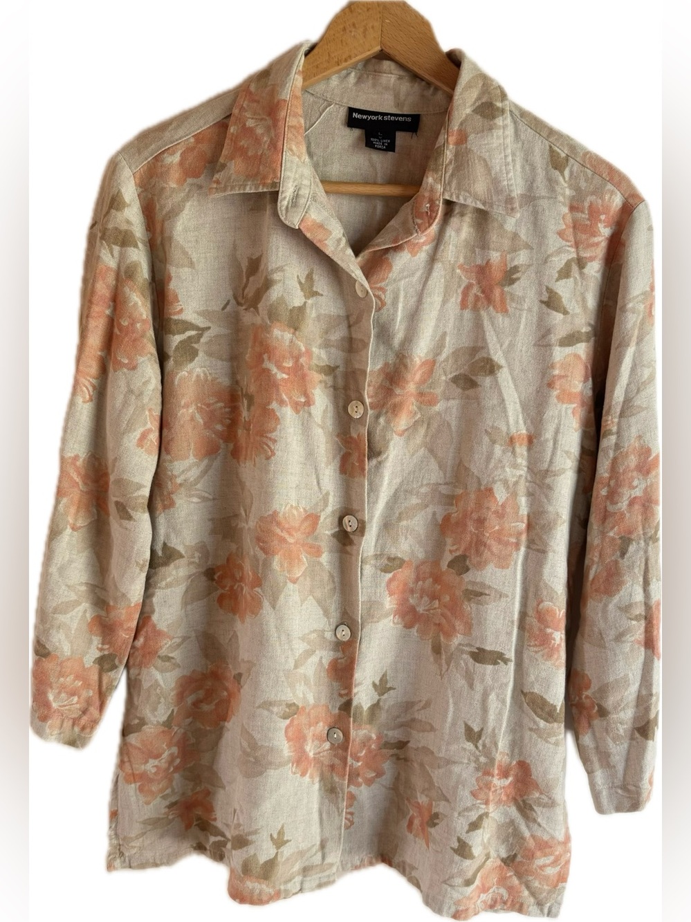 Linen Peach Natural Floral Button-Down Shirt